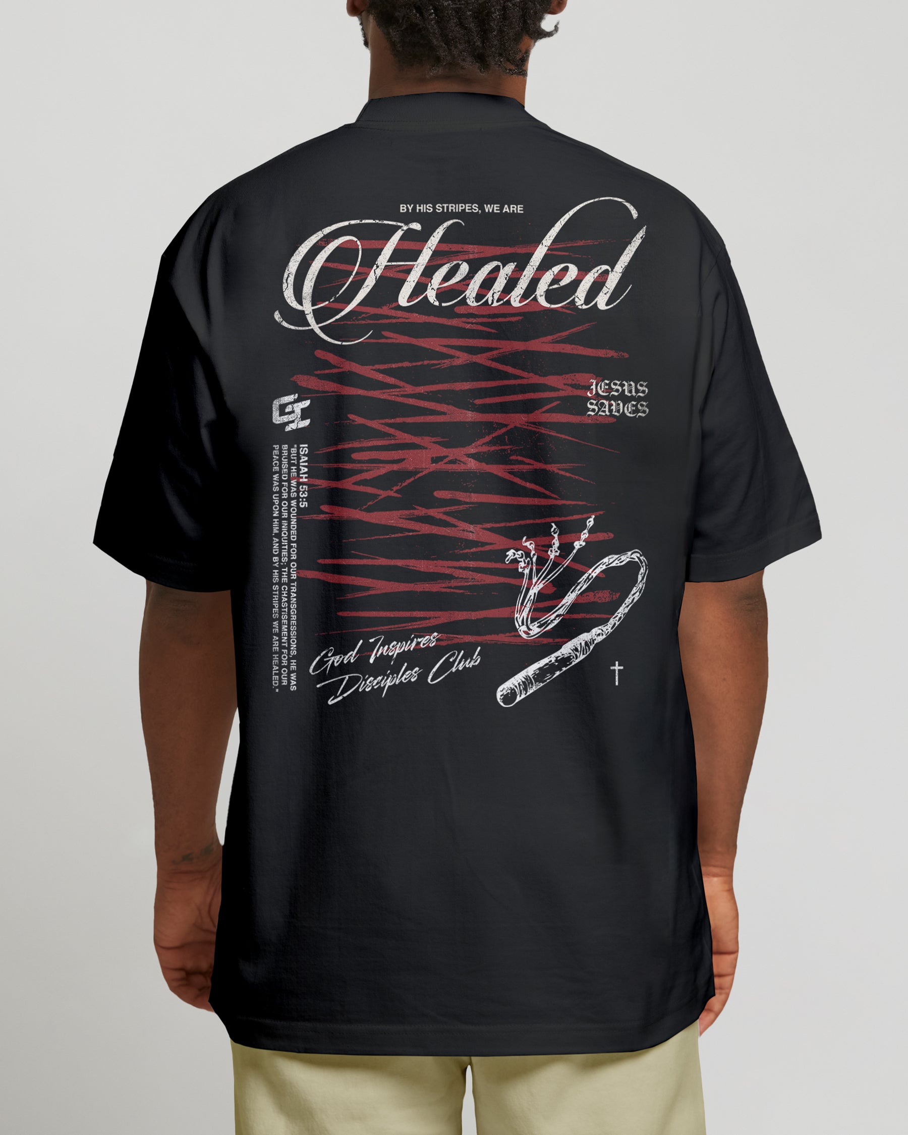 'By His Stripes' Oversized Faded T-Shirt