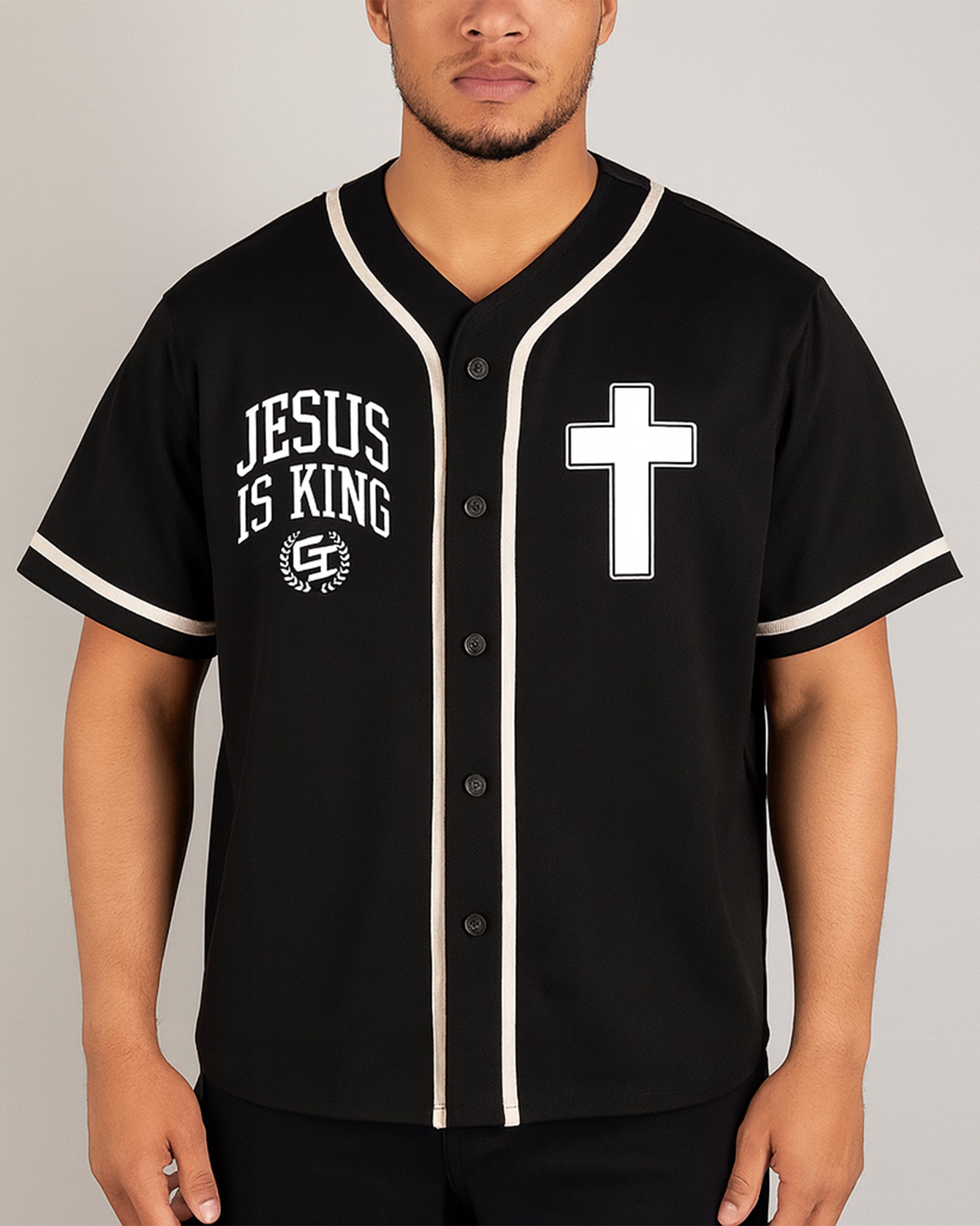 'Glory 2 The King' Contrast Piped Button-Up Jersey