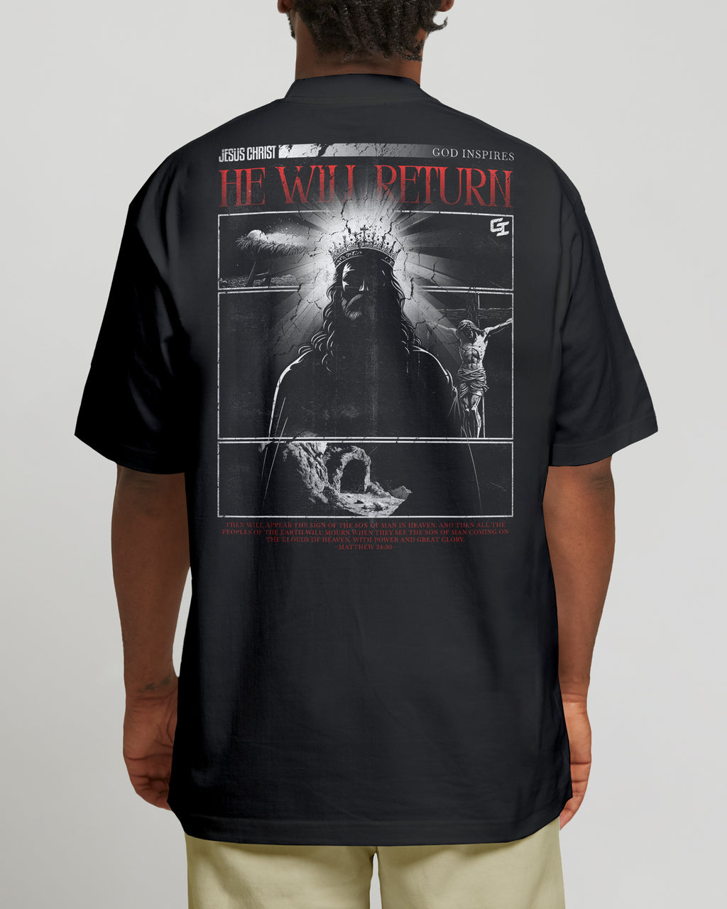 'He Will Return' Oversized Faded T-Shirt