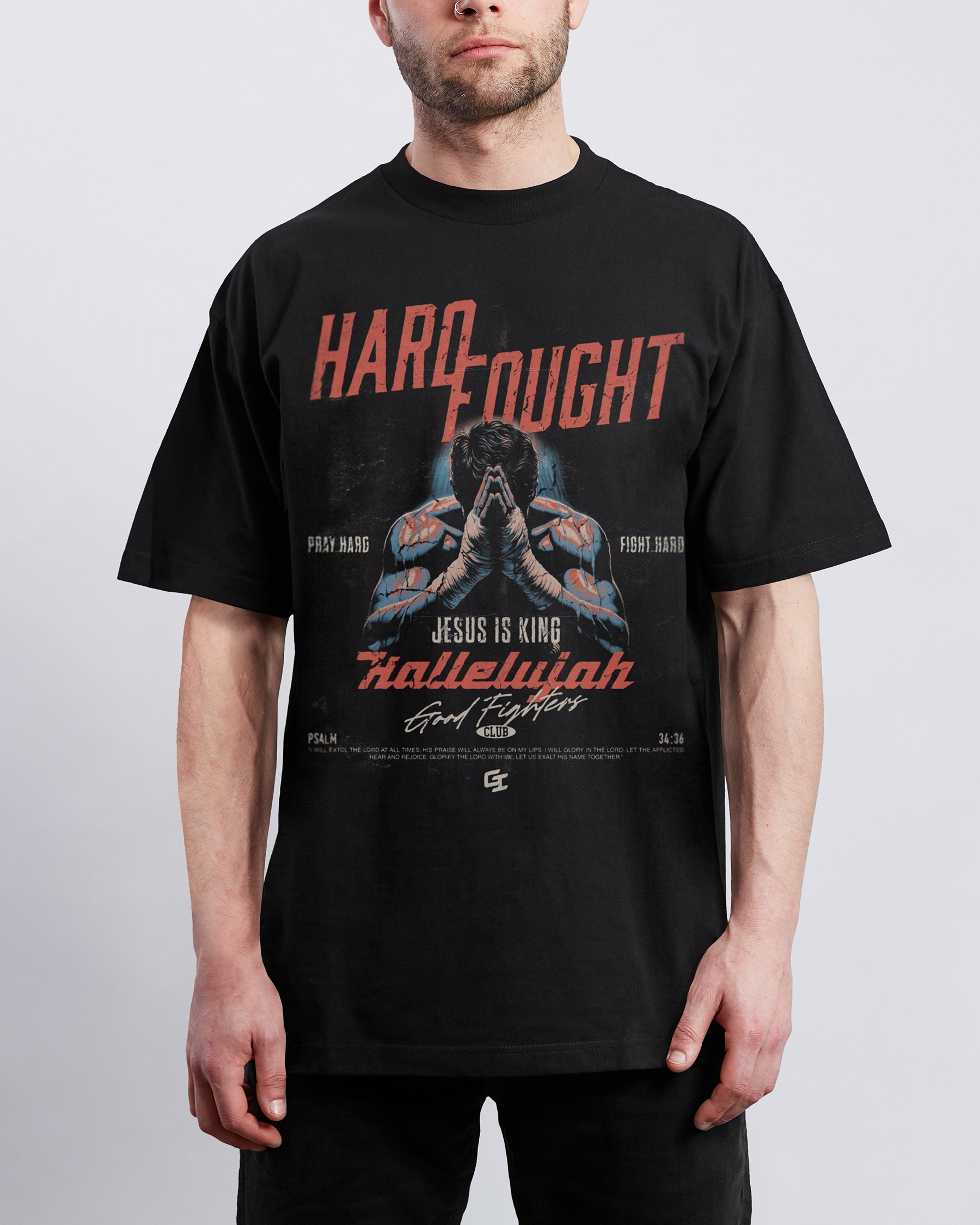 'Pray Hard, Fight Hard' Heavyweight T-Shirt