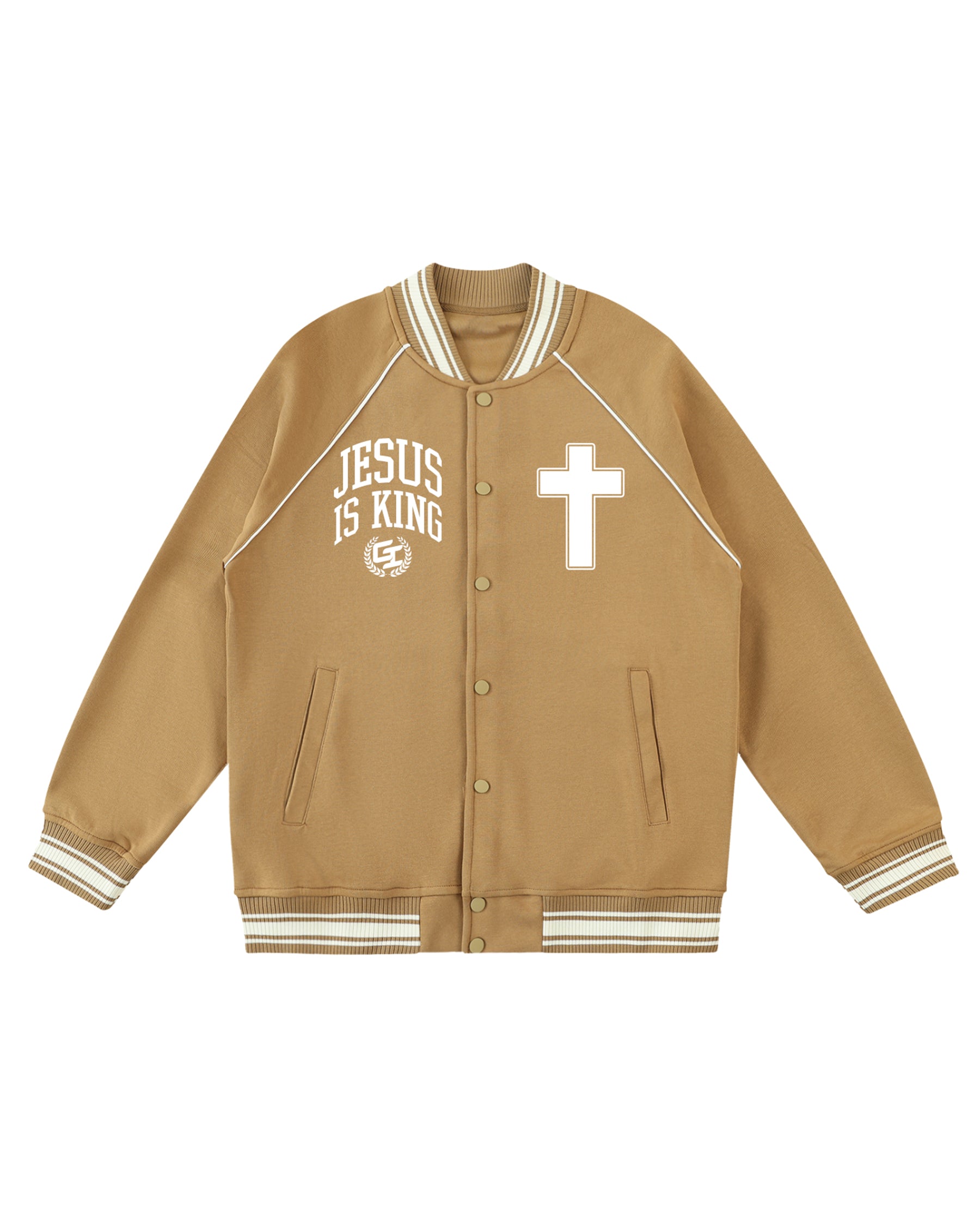 'Glory 2 The King' Contrast Trim Raglan Varsity Jacket