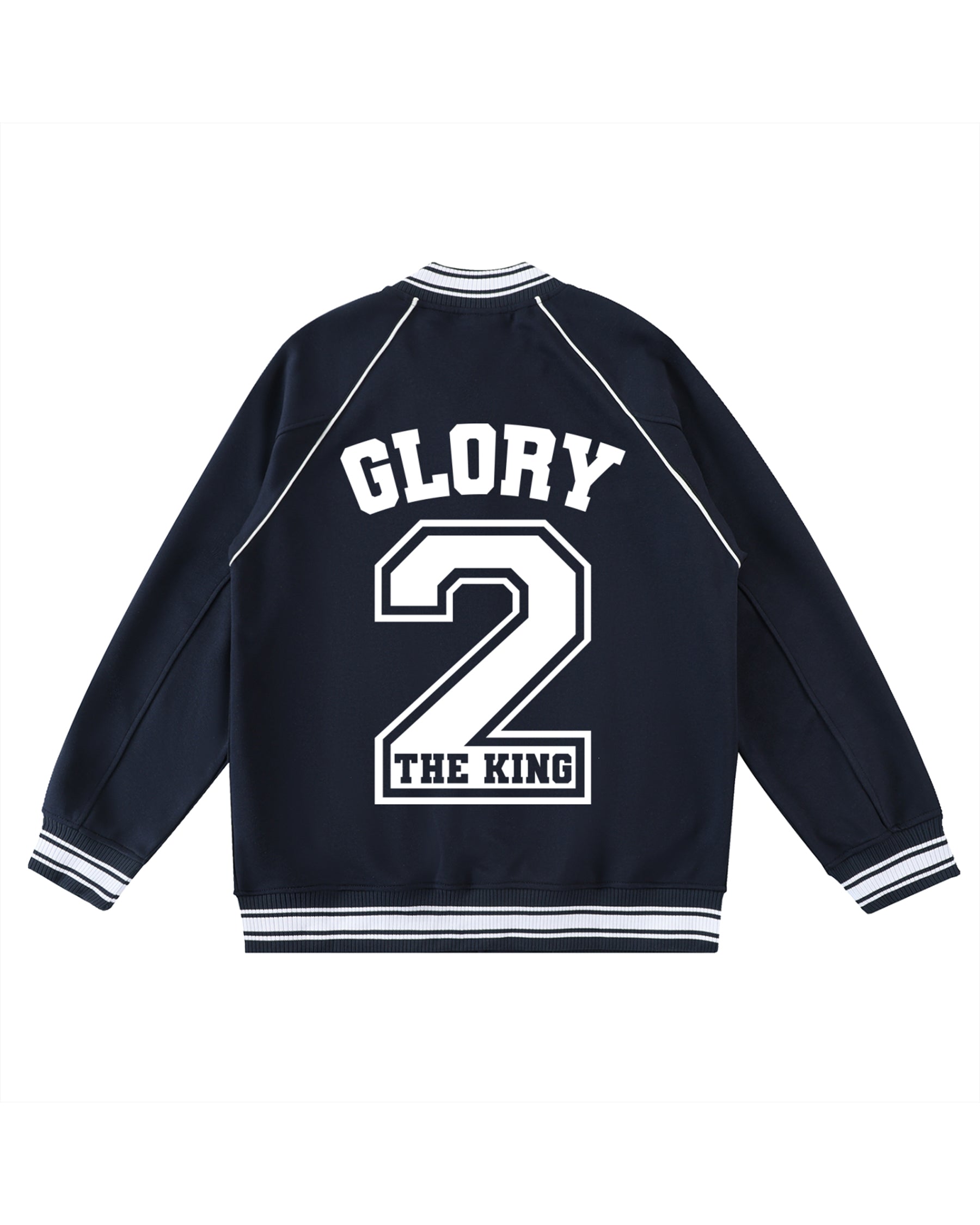 'Glory 2 The King' Contrast Trim Raglan Varsity Jacket