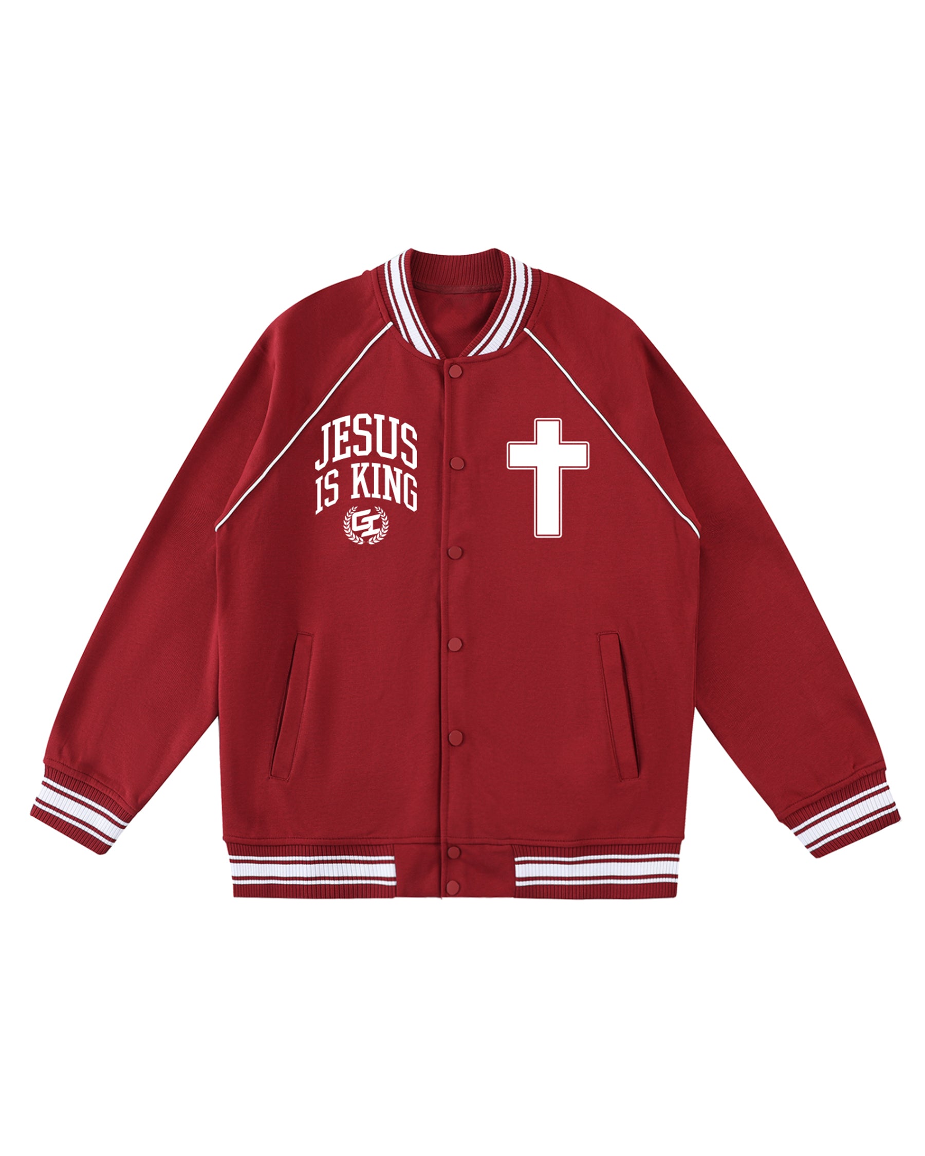 'Glory 2 The King' Contrast Trim Raglan Varsity Jacket
