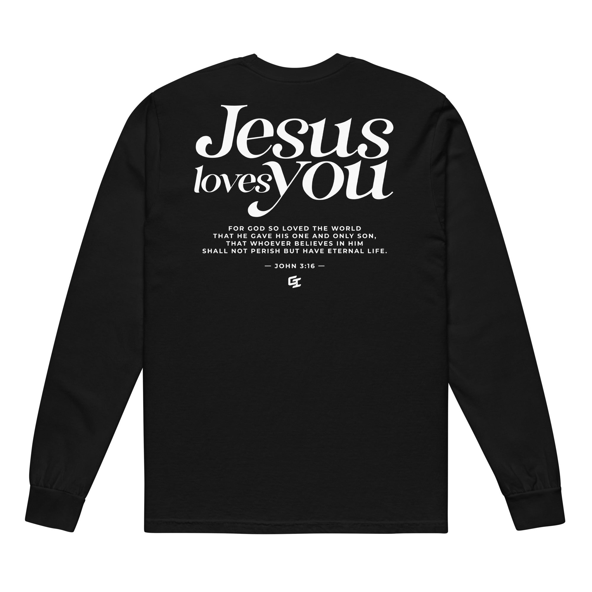 'Jesus Loves You' Garment-Dyed Heavyweight Long-Sleeve Shirt